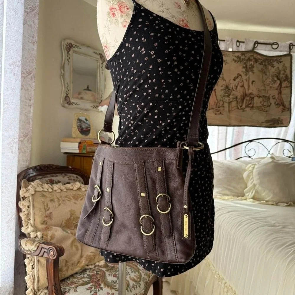 brown‎ leather purse kenneth reaction crossbody y2k